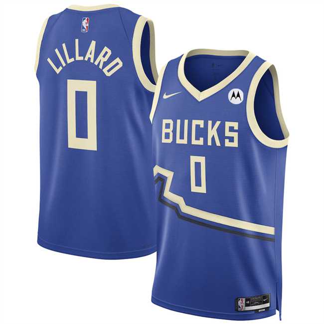 Men%27s Milwaukee Bucks #0 Damian Lillard Royal 2024-25 City Edition Stitched Jersey Dzhi->minnesota timberwolves->NBA Jersey